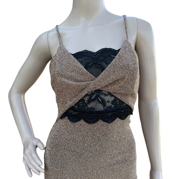 New Current Air Womens Metallic Gold Twist Front Sleeveless Bodycon Midi Dress - Picture 2 of 7